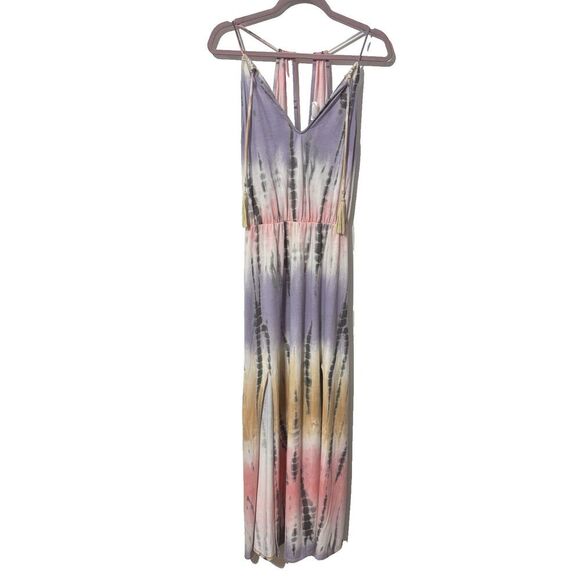 Venus Tie-Dye Maxi Dress Small Pink Orange Purple Tassel Boho Beachy Vibes - Picture 2 of 8